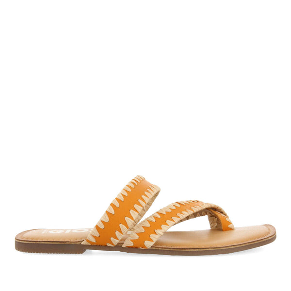 Sandalias naranja de piel con pasados de rafia para mujer goias 
