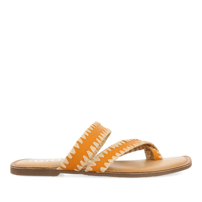 Sandalias naranja de piel con pasados de rafia para mujer goias 