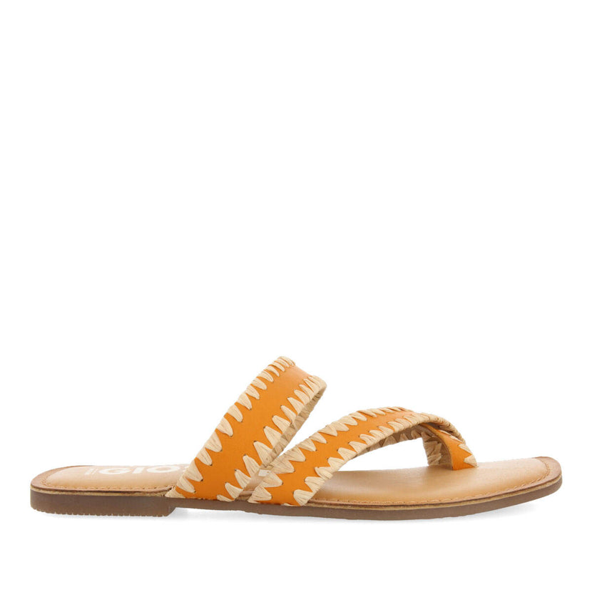 Sandalias naranja de piel con pasados de rafia para mujer goias 