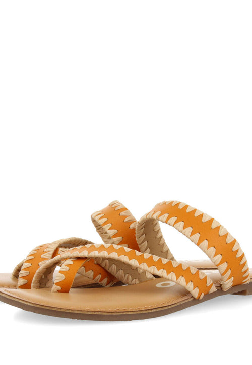 Sandalias naranja de piel con pasados de rafia para mujer goias 