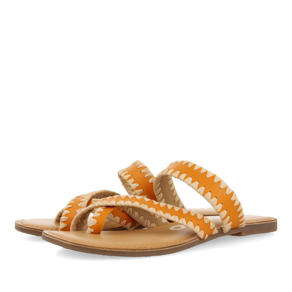 Sandalias naranja de piel con pasados de rafia para mujer goias 