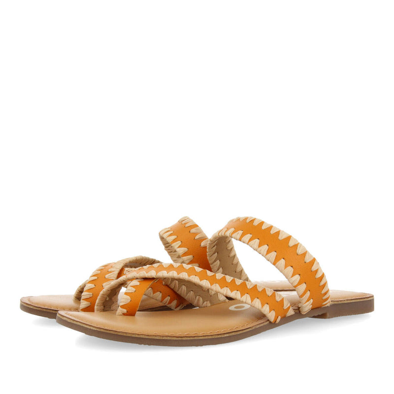 Sandalias naranja de piel con pasados de rafia para mujer goias 