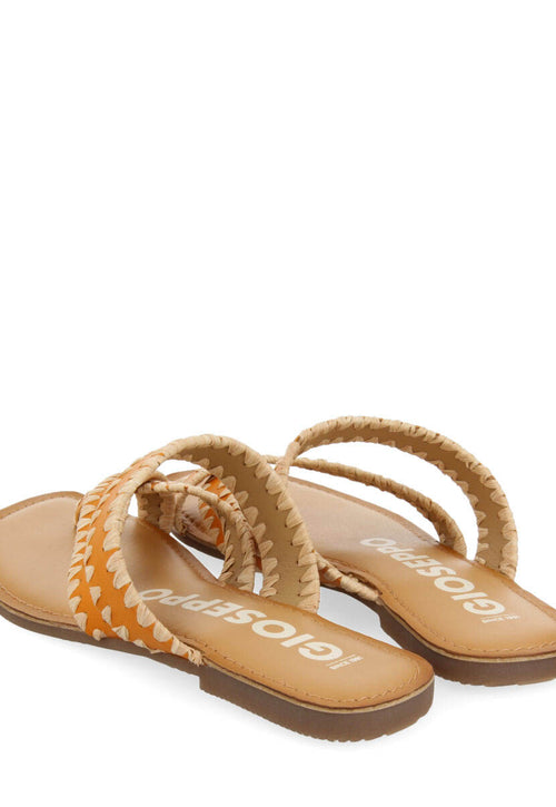 Sandalias naranja de piel con pasados de rafia para mujer goias 