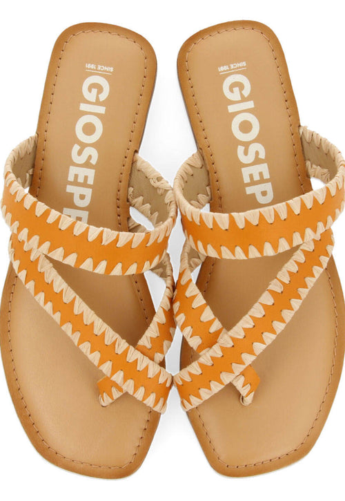 Sandalias naranja de piel con pasados de rafia para mujer goias 