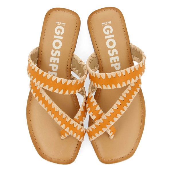 Sandalias naranja de piel con pasados de rafia para mujer goias 