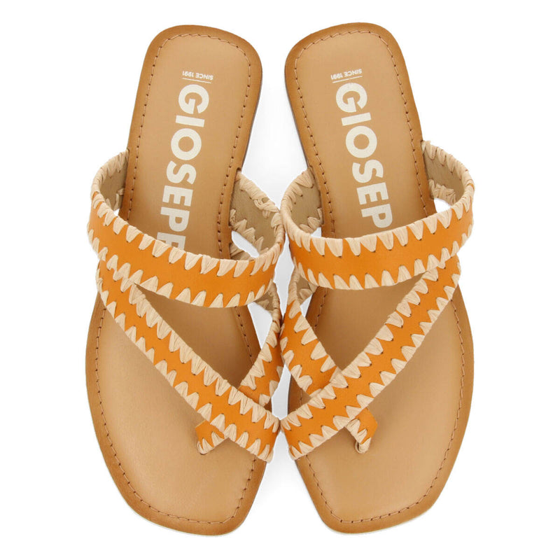 Sandalias naranja de piel con pasados de rafia para mujer goias 
