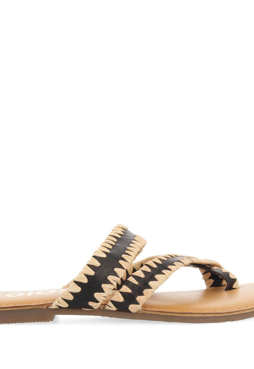 Sandalias negras de piel con pasados de rafia para mujer goias 