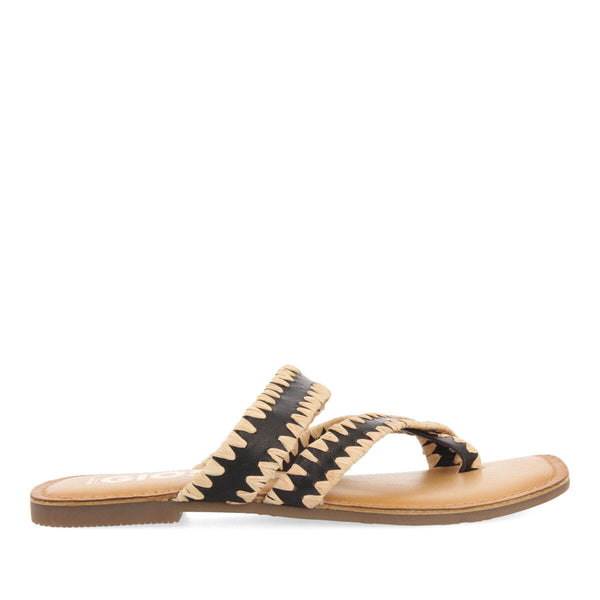 Sandalias negras de piel con pasados de rafia para mujer goias 