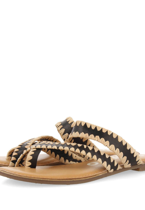 Sandalias negras de piel con pasados de rafia para mujer goias 