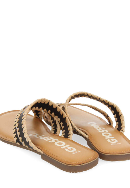 Sandalias negras de piel con pasados de rafia para mujer goias 