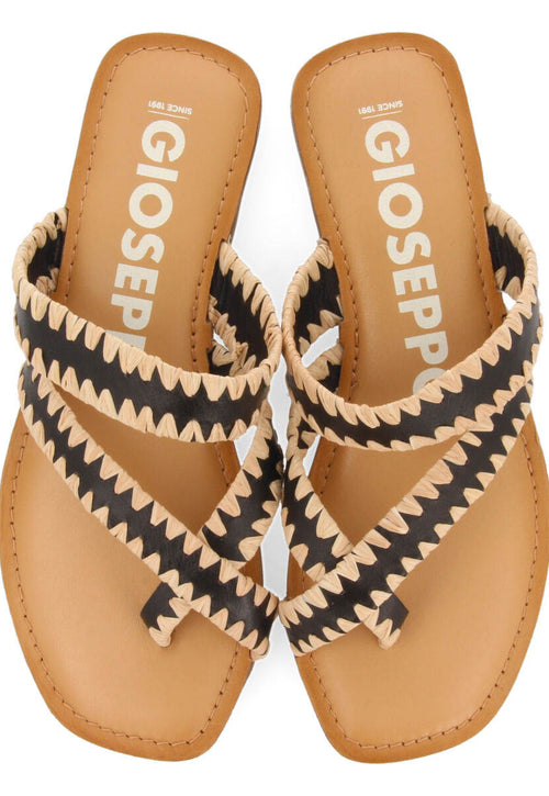 Sandalias negras de piel con pasados de rafia para mujer goias 