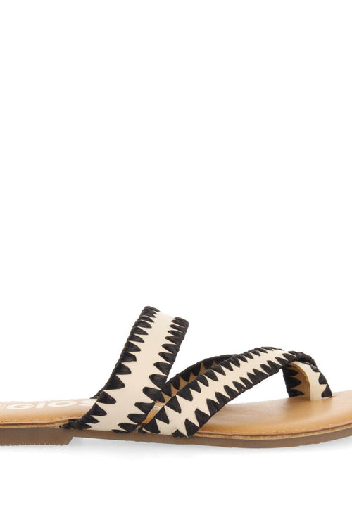 Sandalias off-white de piel con pasados de rafia para mujer goias 