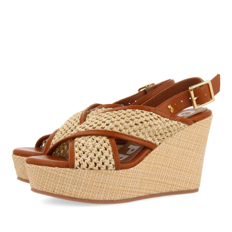 Sandales résille couleur camel et semelle compensée pour femme bussang  