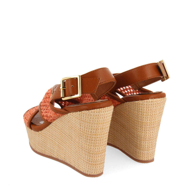Sandali con rete color corallo e zeppa per donna bussang  