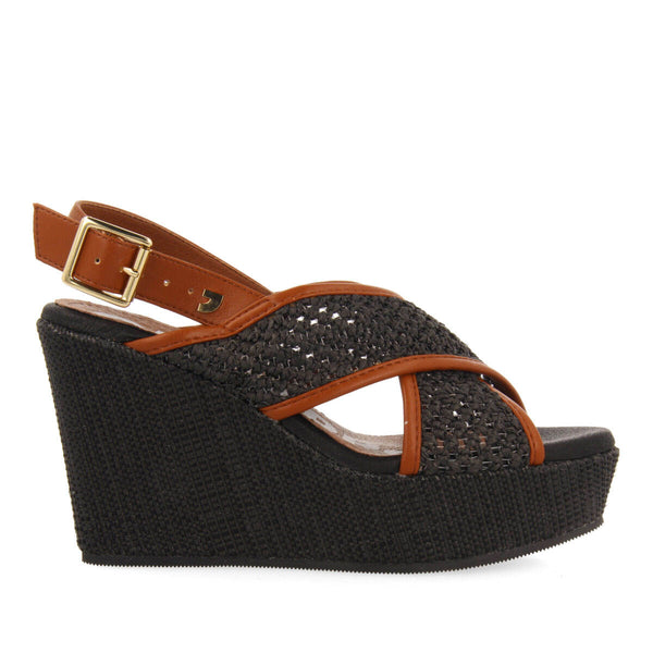 Sandali con rete color nero e zeppa per donna bussang  