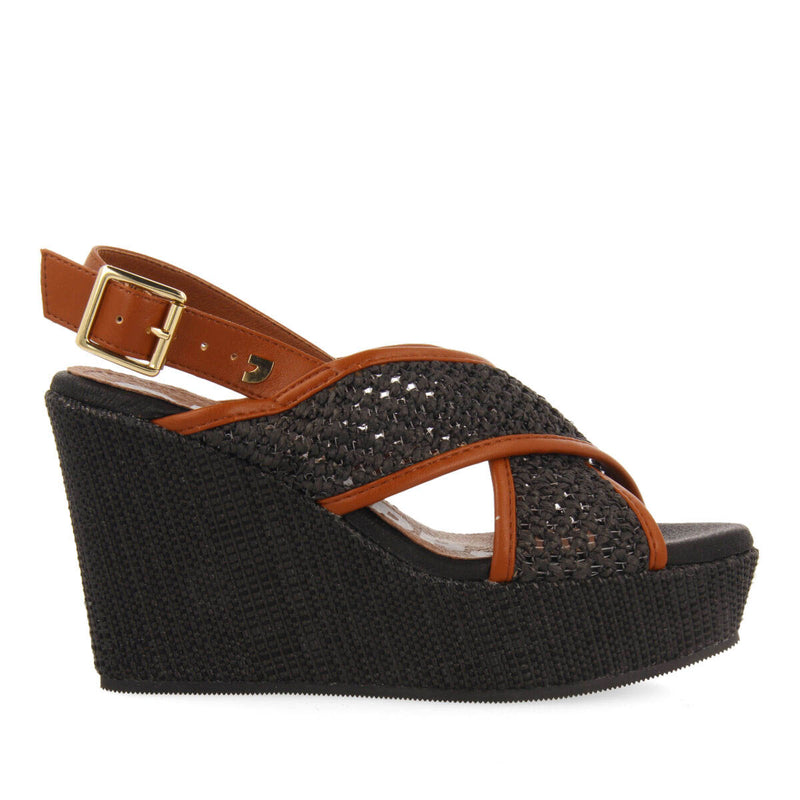 Sandali con rete color nero e zeppa per donna bussang  