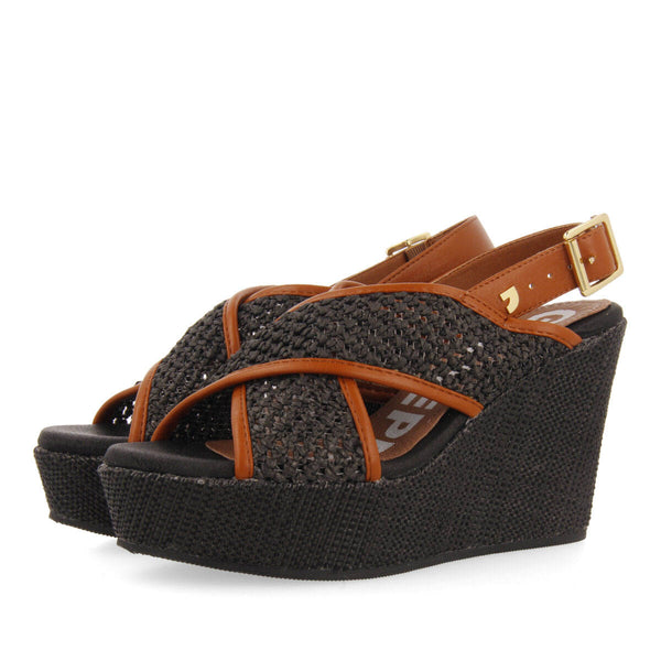 Sandali con rete color nero e zeppa per donna bussang  