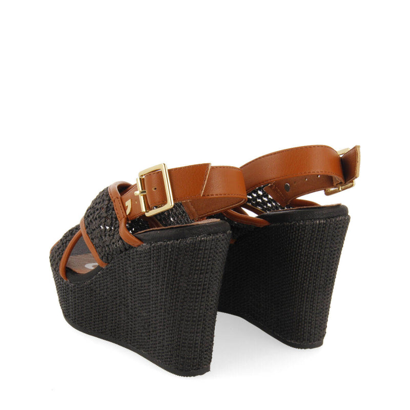 Sandali con rete color nero e zeppa per donna bussang  