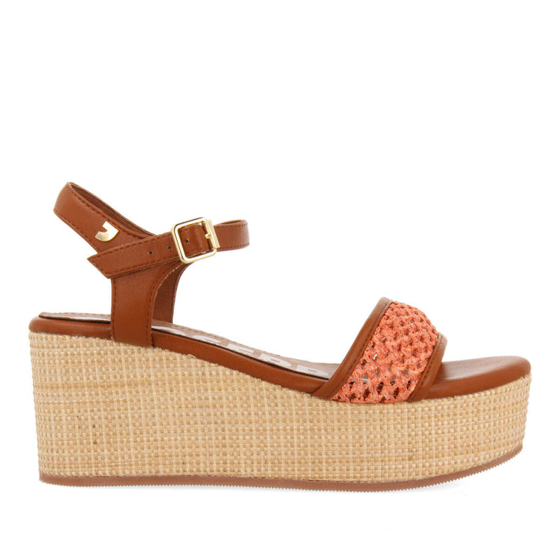 Sandales résille couleur corail et semelle compensée pour femme asquins