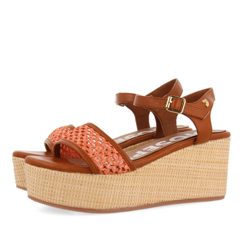 Sandales résille couleur corail et semelle compensée pour femme asquins