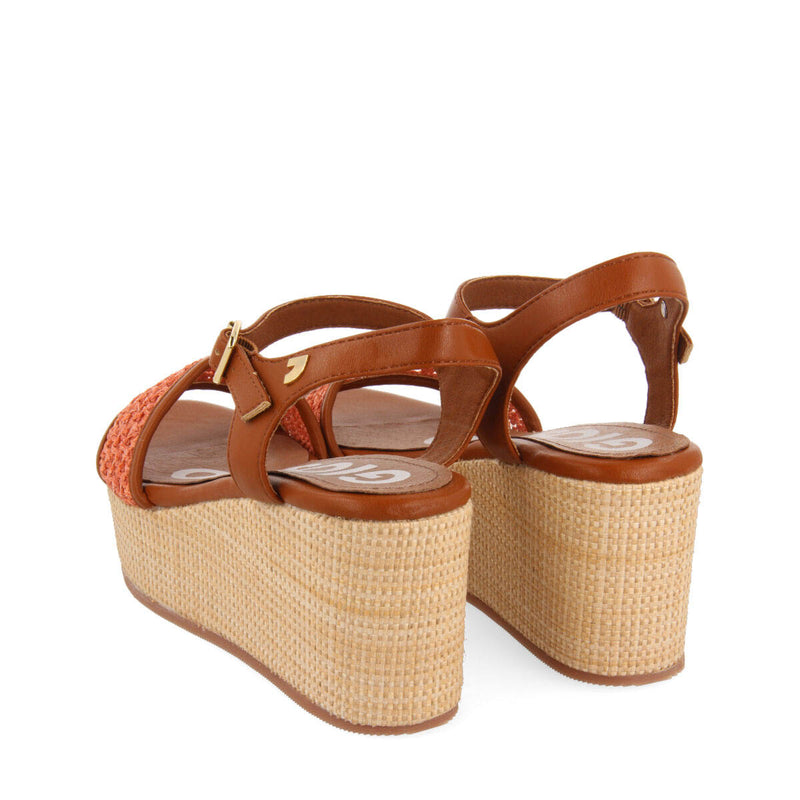 Sandales résille couleur corail et semelle compensée pour femme asquins