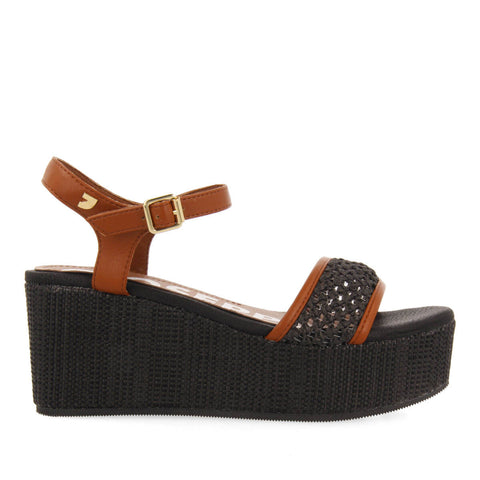 SANDALIAS CON REJILLA COLOR NEGRO Y PLATAFORMA PARA MUJER ASQUINS