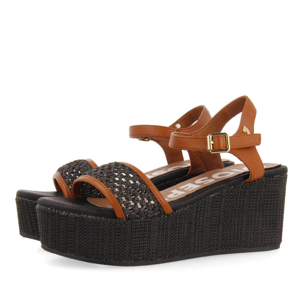 Sandali con rete color nero e plateau per donna asquins