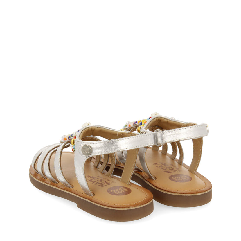Sandali in pelle in color argento tipo alla schiava da bambina fiorina