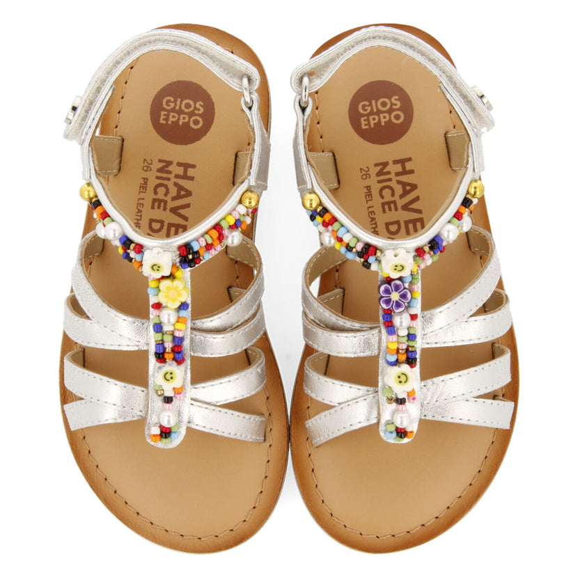 Sandali in pelle in color argento tipo alla schiava da bambina fiorina