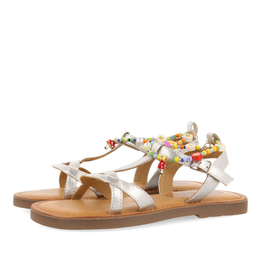 Sandali in pelle color argento con bracciate rimovibile da bambina dortan