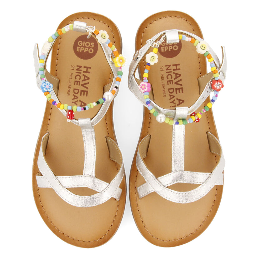 Sandali in pelle color argento con bracciate rimovibile da bambina dortan