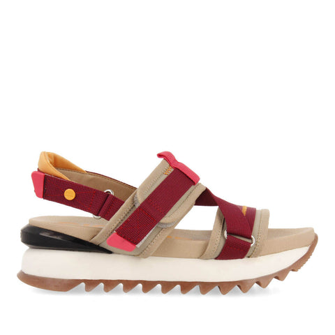 BLARU WOMEN'S SPORTY BEIGE AND BURGUNDY SANDALS