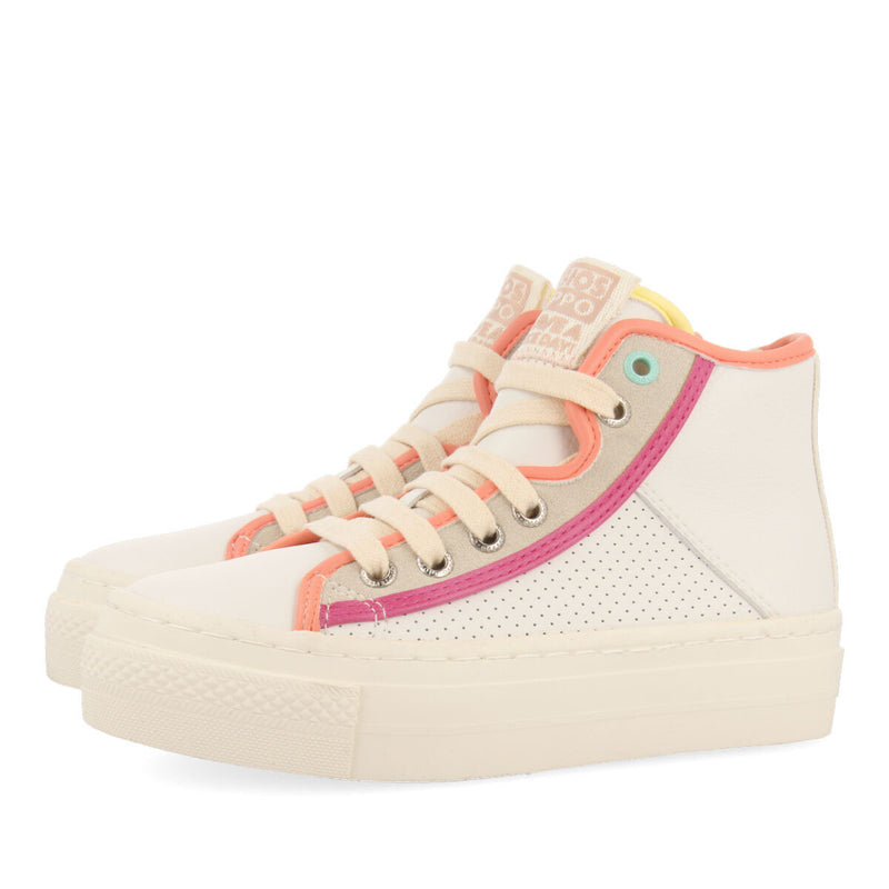Sneakers blancas tipo botín con detalles de colores para niña lajinha