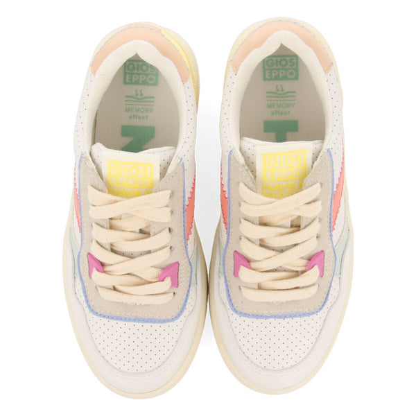 Sneakers blanches combinées avec des touches de couleur pastel pour fille tabai
