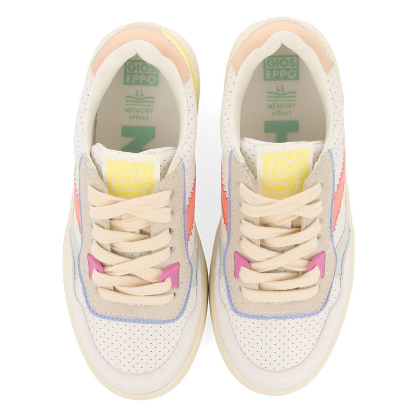 Sneakers blanches combinées avec des touches de couleur pastel pour fille tabai