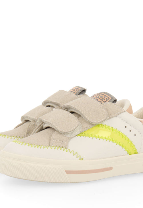 Yalova girls white sneakers with neon yellow details