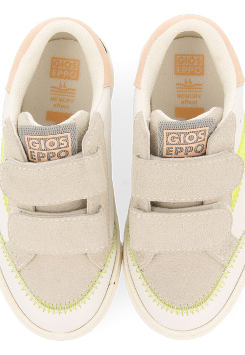 Yalova girls white sneakers with neon yellow details