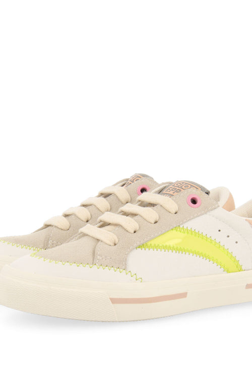 Irancy girls white sneakers with neon yellow accents