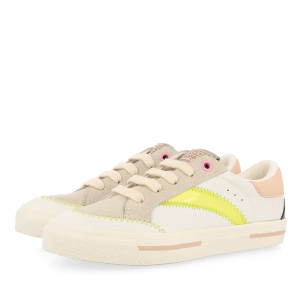 Irancy girls white sneakers with neon yellow accents