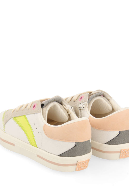 Irancy girls white sneakers with neon yellow accents