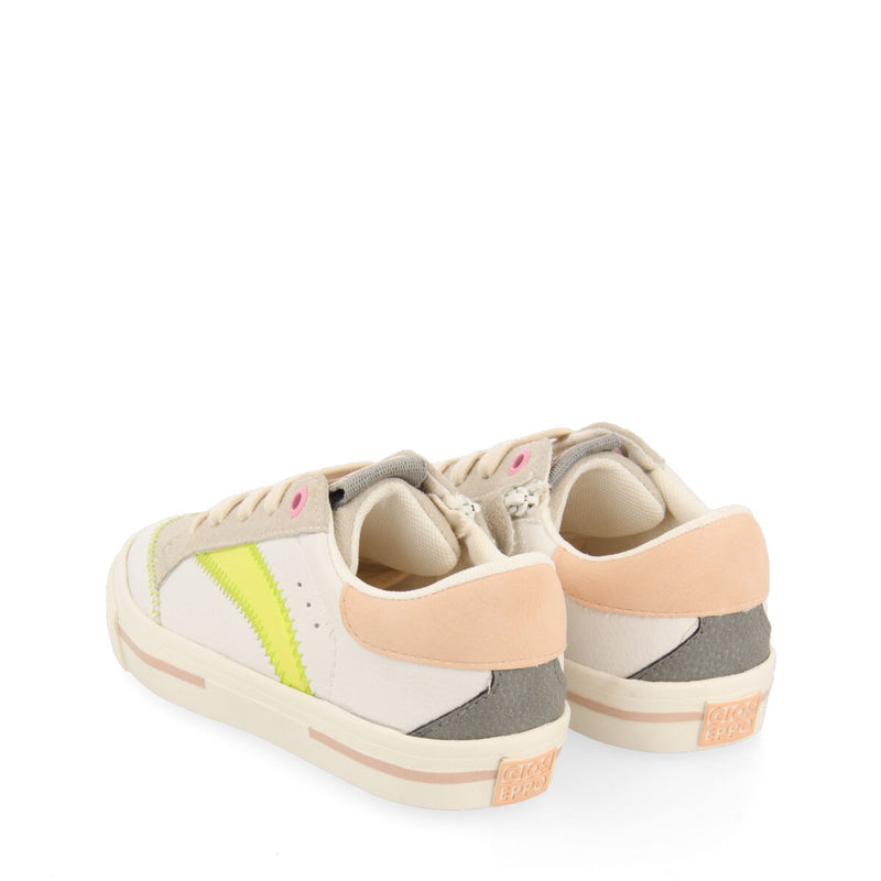 Irancy girls white sneakers with neon yellow accents