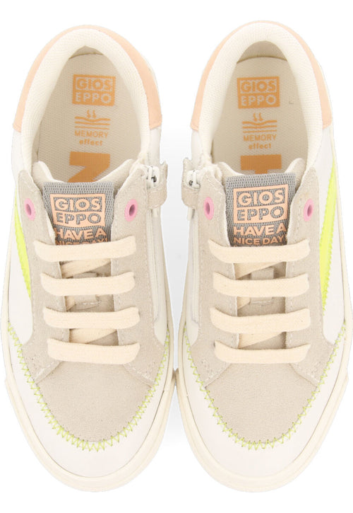 Irancy girls white sneakers with neon yellow accents
