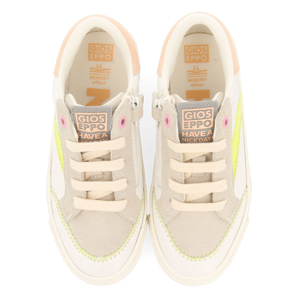 Irancy girls white sneakers with neon yellow accents