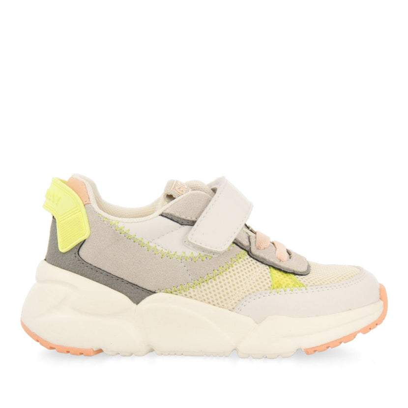 Sneakers blanches à résille avec des touches de couleur jaune fluo pour fille tapalpa