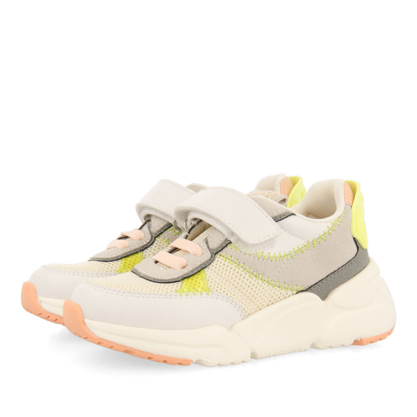 Sneakers blanches à résille avec des touches de couleur jaune fluo pour fille tapalpa