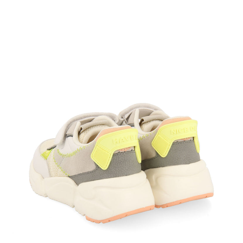 Sneakers blanches à résille avec des touches de couleur jaune fluo pour fille tapalpa