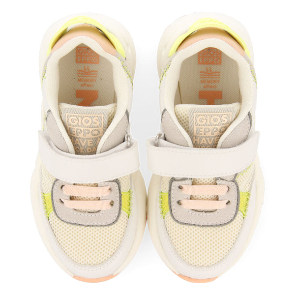 Sneakers brancas de rede com toques de cor em amarelo neón para menina tapalpa