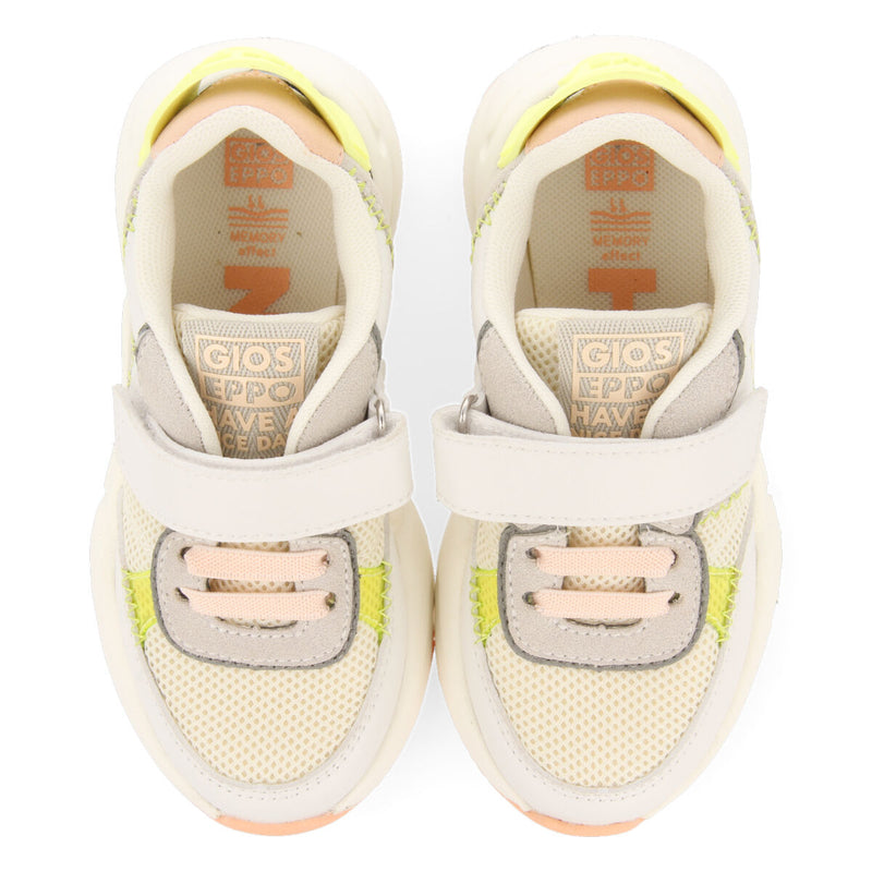 Sneakers brancas de rede com toques de cor em amarelo neón para menina tapalpa