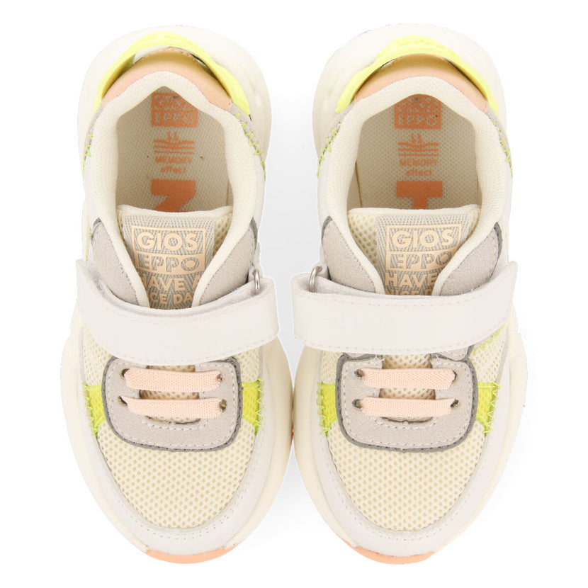 Sneakers blanches à résille avec des touches de couleur jaune fluo pour fille tapalpa