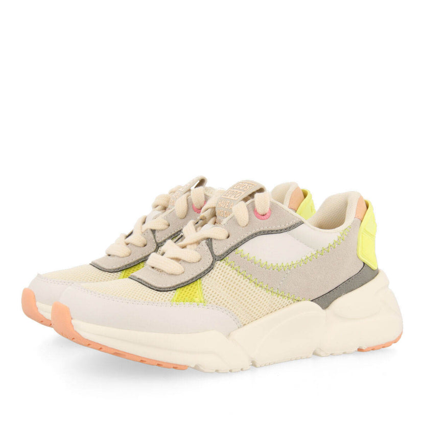 Sneakers blanches avec détails de couleur et base résille pour fille uracoa